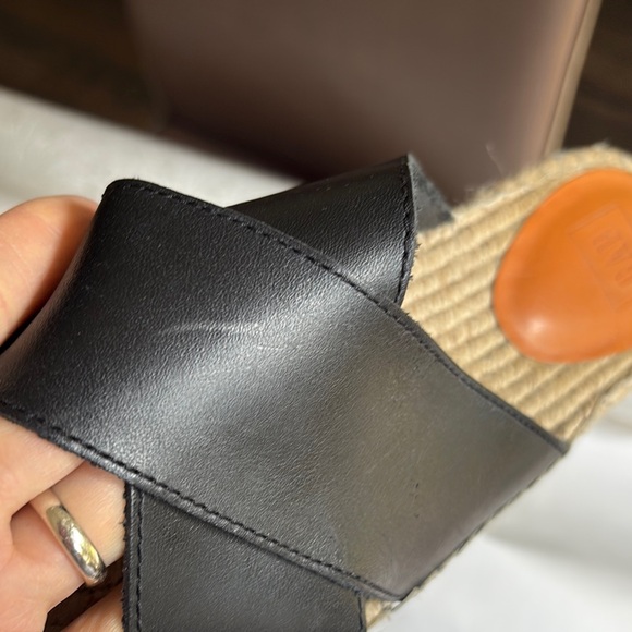 GAP Black Espadrille Leather Slide Sandals - Picture 6 of 12